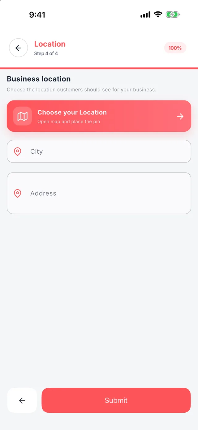 Wedza Partner app: Step 4: pin your location