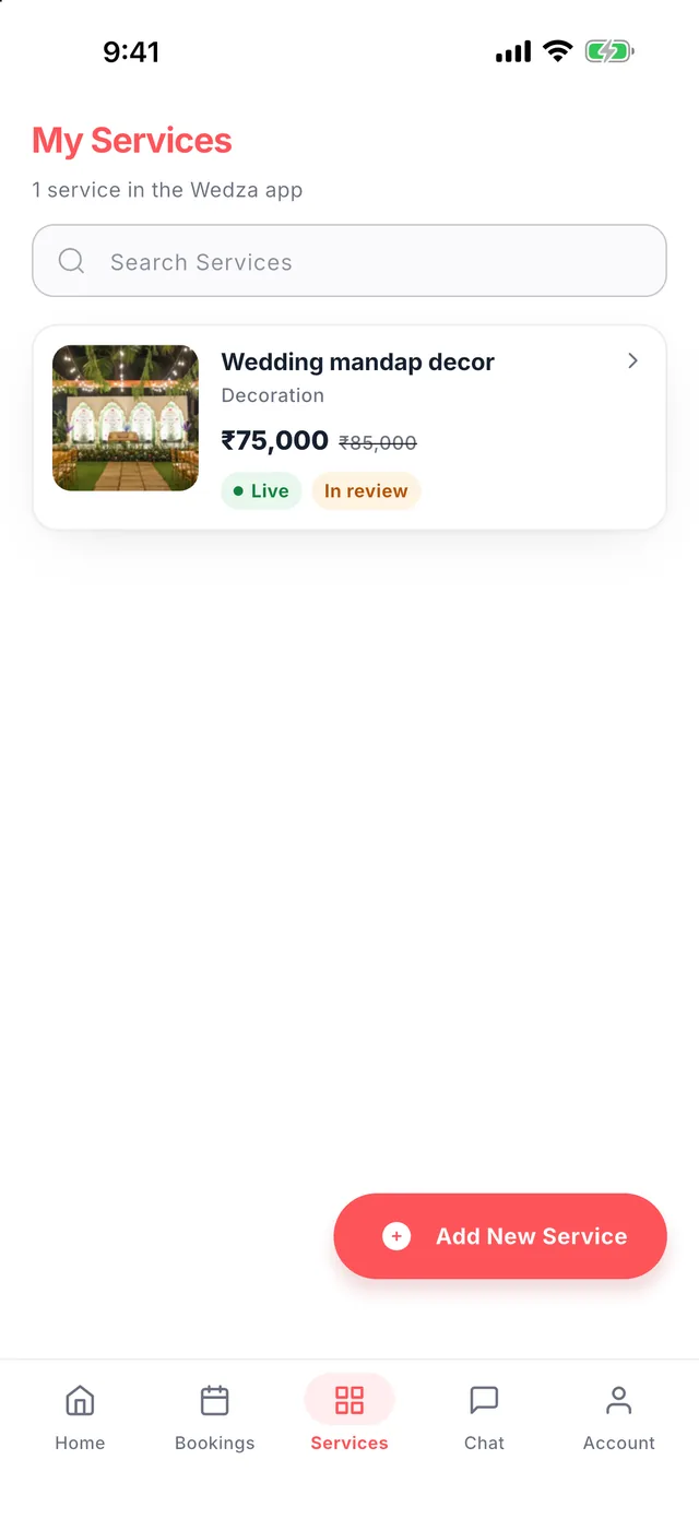 Wedza Partner app: Your service catalogue