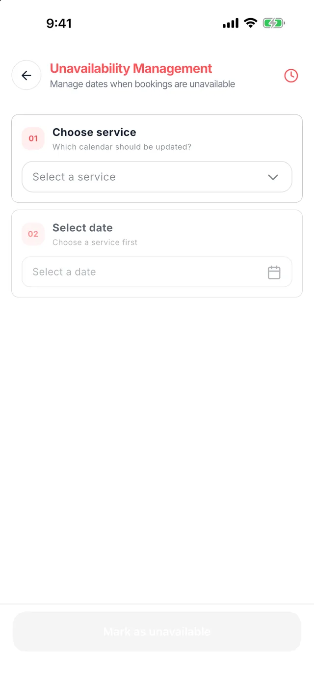 Wedza Partner app: Block days off