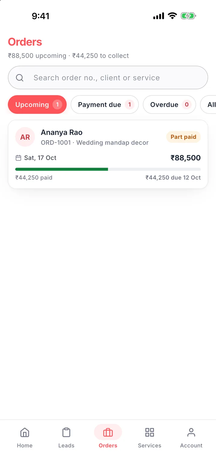 free wedding CRM in the Wedza Partner app