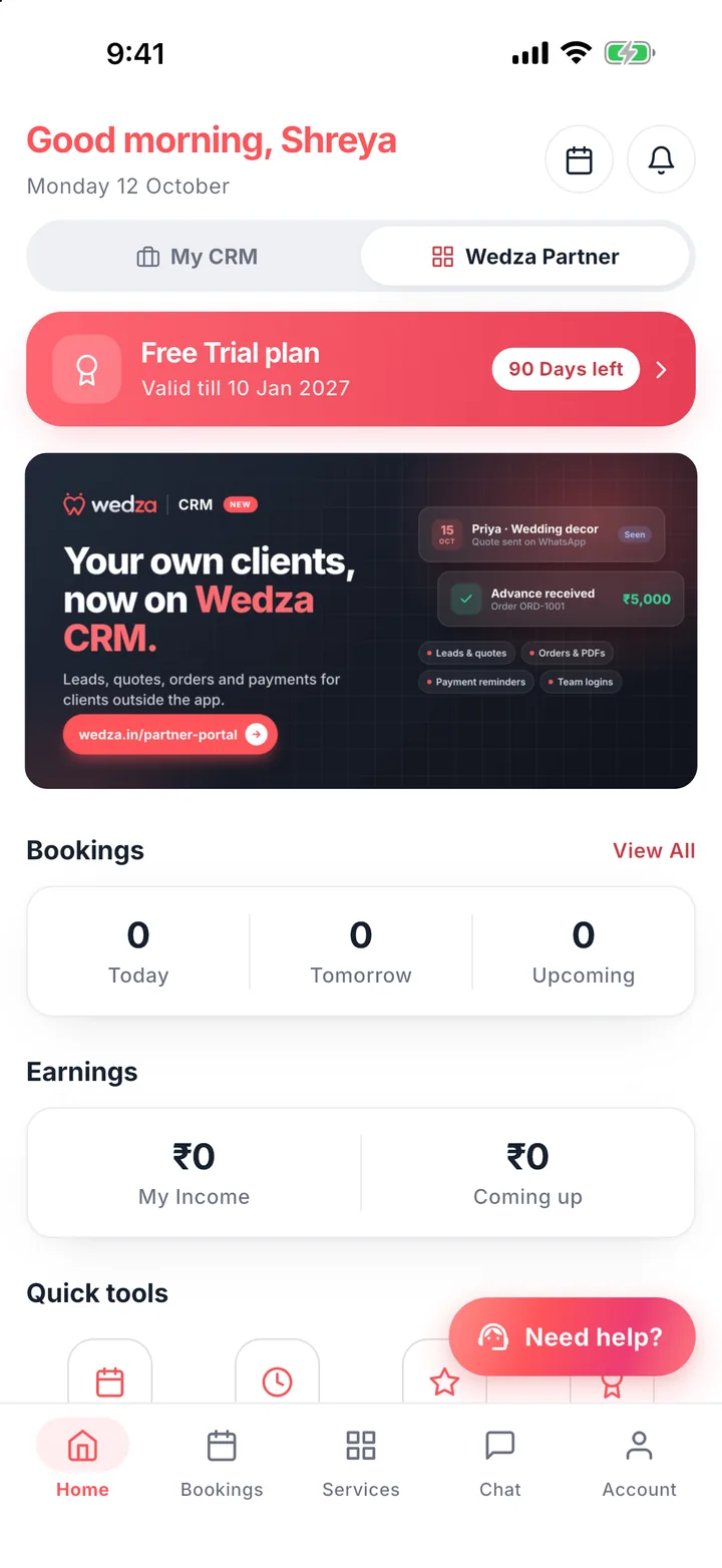 get more wedding bookings in the Wedza Partner app